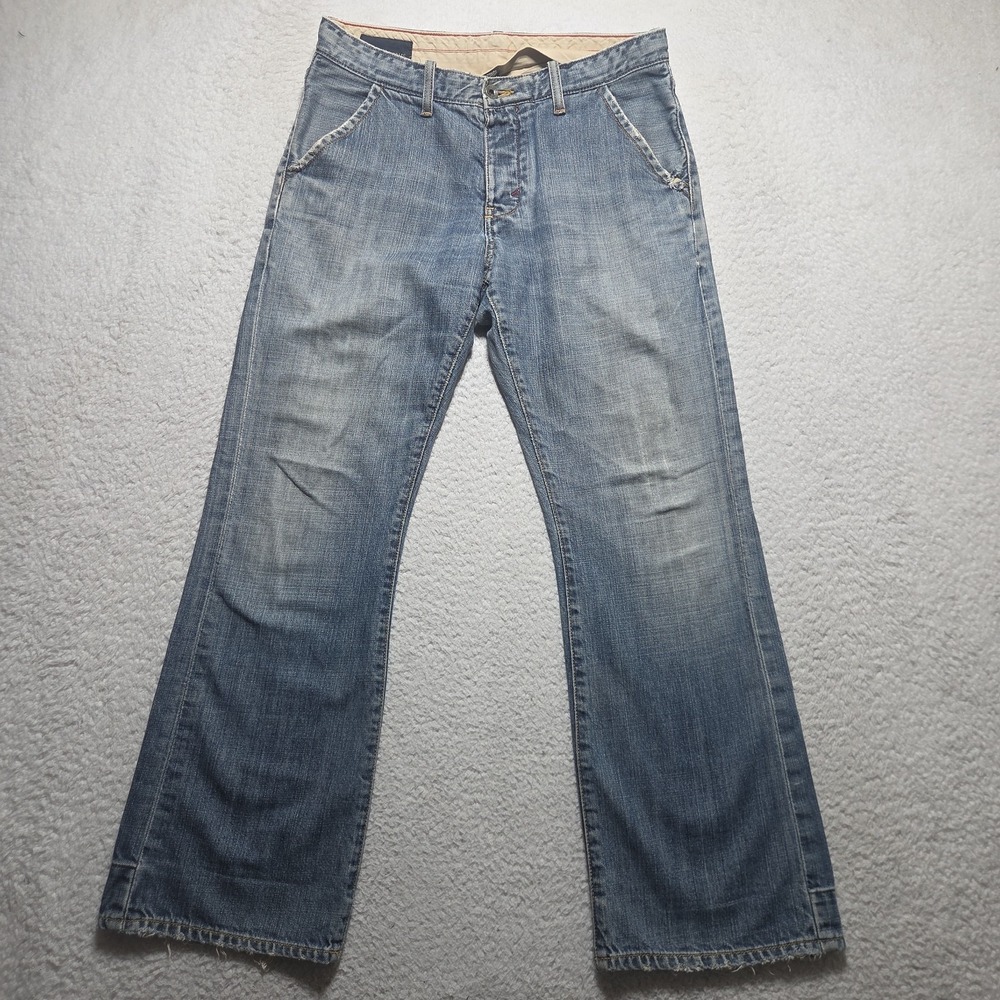 VTG Banana Republic Jeans Mens 32X29 Blue Utility Button Fly Distressed Boot Cut